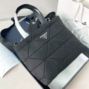 Re-Nylon Padded Patchwork Motif Tote Bag - Black
