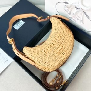 Small Arque Yarn Raffia Effect Crochet Shoulder Bag - Natural