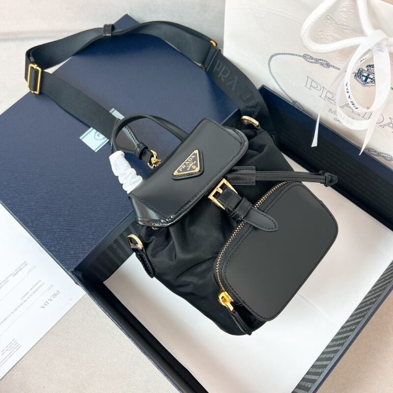 Small Recycled-Nylon And Leather Backpack - Black (1)