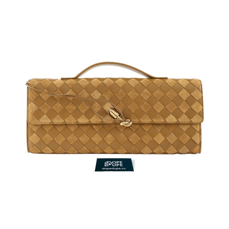 Andiamo Clutch in Leather and Suede with Woven Pattern - Acorn (1)