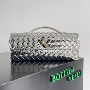 Andiamo Clutch in Metallic Intrecciato Leather