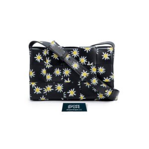 Cassette Maxi Intreccio Calfskin Daisy Print - Black Yellow