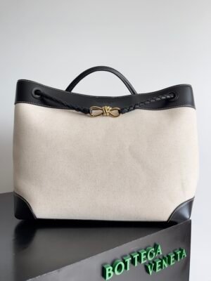 Large Andiamo Top Handle Bag in Calfskin and Canvas