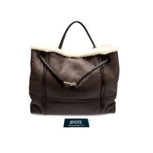 Large Andiamo in Shearling Suede Top Handle Bag with Sliding Strap - Fondant
