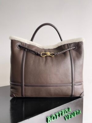 Large Andiamo in Shearling Suede Top Handle Bag with Sliding Strap - Fondant