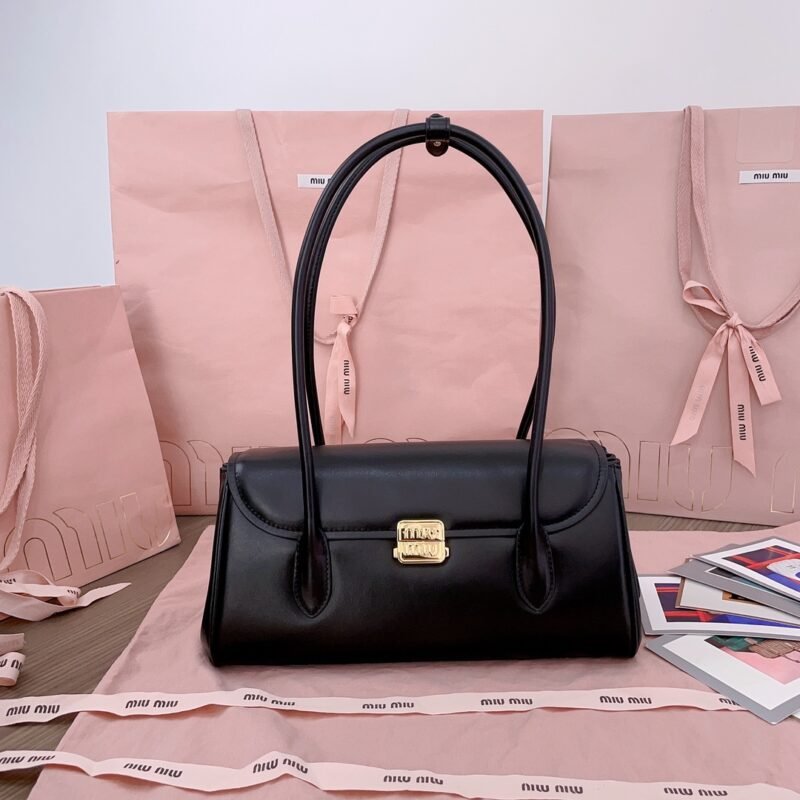 Leather Shoulder Bag with Double Handle - Black (1)