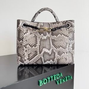 Medium Andiamo Python Leather Top Handle Bag with Sliding Strap - Fondant
