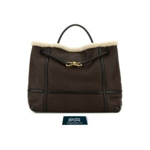 Medium Andiamo in Shearling Suede Top Handle Bag with Sliding Strap - Fondant