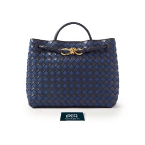 Medium Andiamo intrecciato leather and Denim Top Handle Bag with Sliding Strap