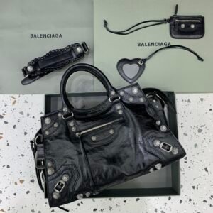 Neo Cagole XL Handbag in Arena Lambskin with Rhinestone  - Black