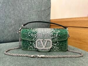 Small Loco 27 Shoulder Bag Embellished with Green and Clean Rhinestones